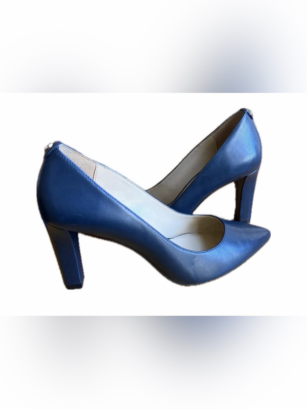 Michael Kors Navy Blue Leather 3 inch Block Heel Pumps - Women's